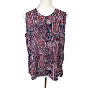 Tommy Hilfiger NWT Red White Blue Paisley Print Sheer Chiffon Sleeveless Blouse